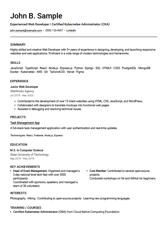Modern++ resume template preview